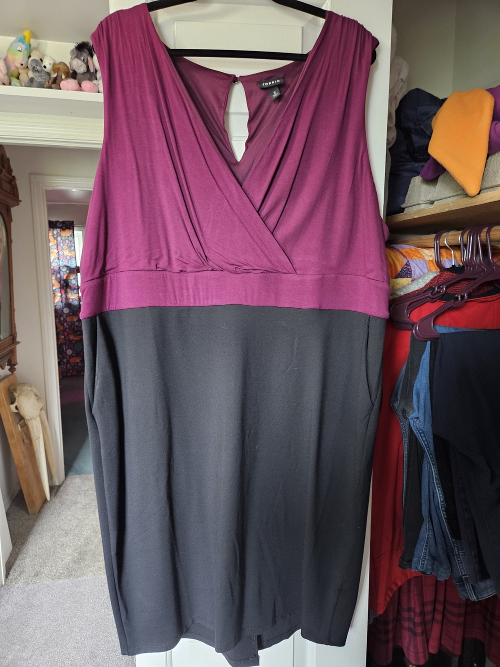 torrid Magenta and Black Faux-Wrap Midi Dress